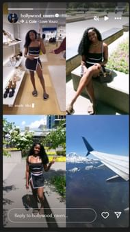 Raven Johnson shows off her stylish outfit for a trip on IG story. Image via @hollywood_raven